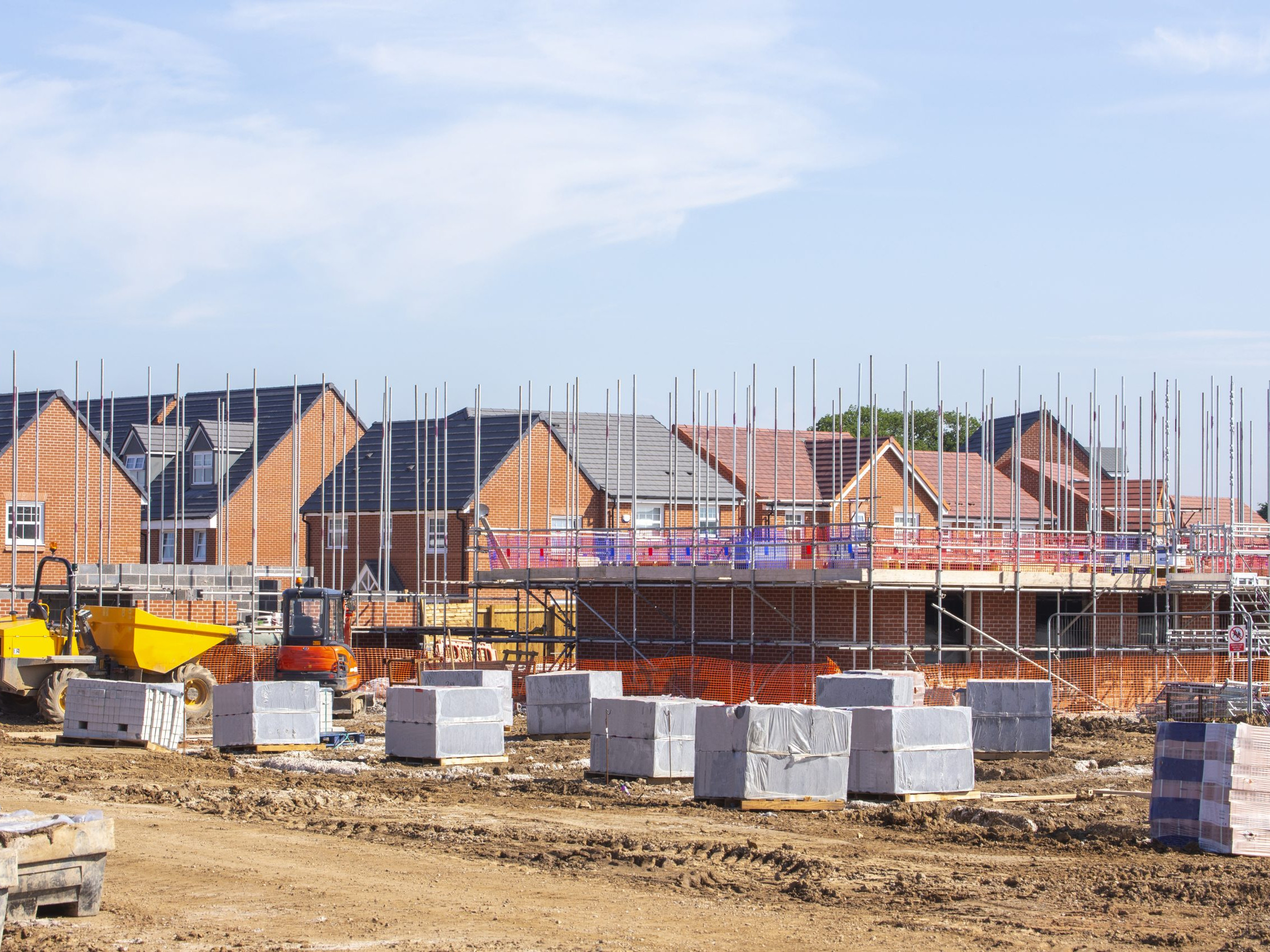 New build houses building construction site, Cheshire, England, UK