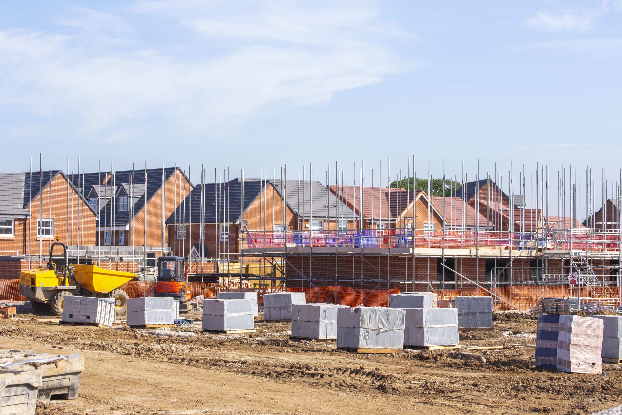 New build houses building construction site, Cheshire, England, UK